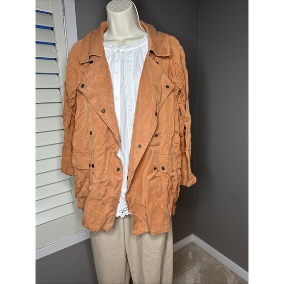 Stefis Jacket SZ M Caramel Brown Terra Cotta Color Flowy Jacket Pockets - Picture 2 of 9